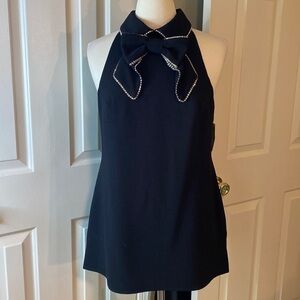 NWT Trina Turk Black & Rhinestone Bow Tie Tunic Top Size Medium - Amazing!
